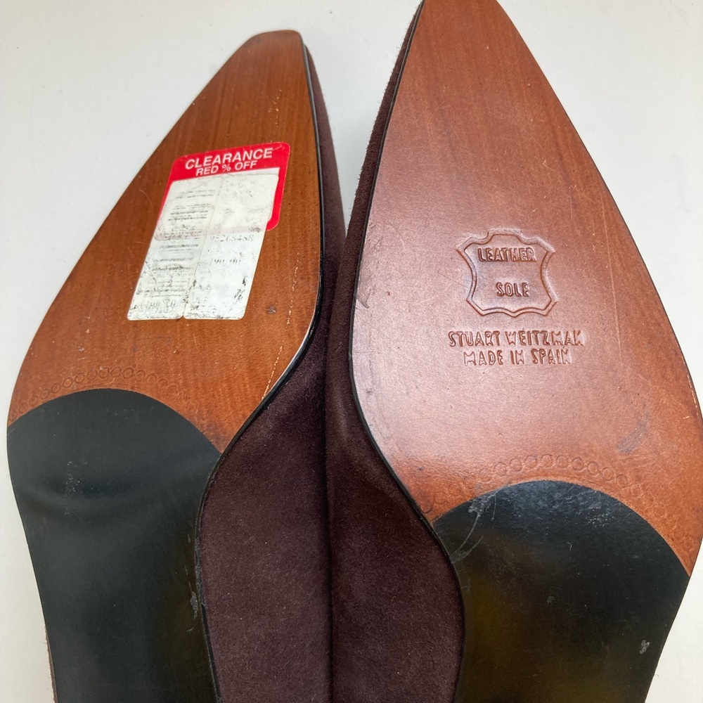 Stuart Weitzman Cola Brown Suede Leather Soled Pointed Toe Kitten Heel Pumps 8.5 - Picture 8 of 14